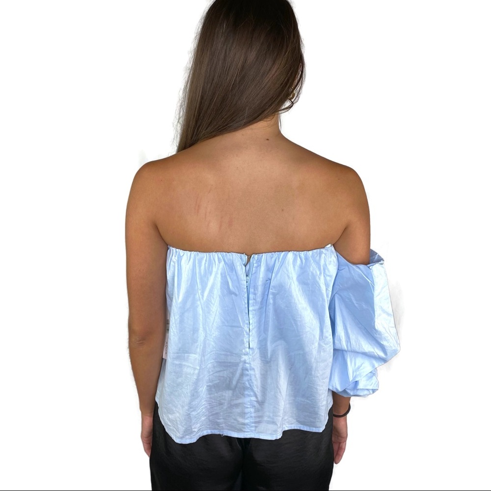 Aqua Crop Top Sky Blue light Cotton With One Off Shoulder Sleeve Size Small - Picture 4 of 16